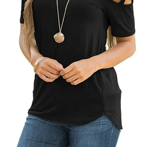 NWT-Sarin Mathews- Womens Strappy Cold Shoulder Tops Casual Tees Loose Basic T - Picture 2 of 6